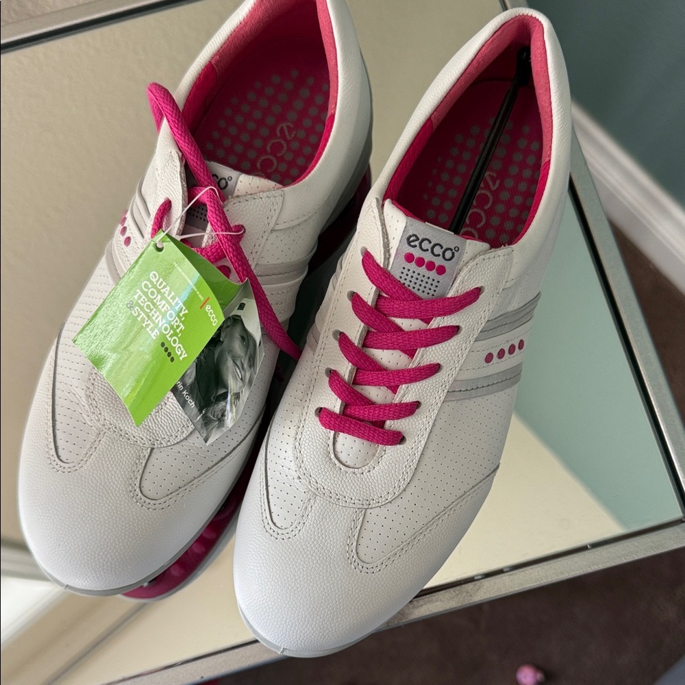 Ecco Women's Golf Shoes in White and Pink